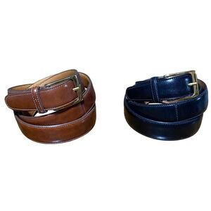 Trafalgar Cortina Leather Belts Mens 50 Black Brown Gold Buckle USA 2 Pack TX171